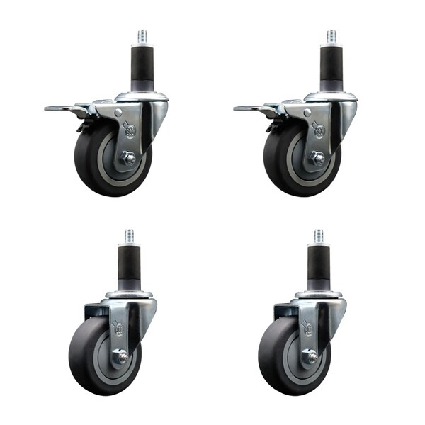 Service Caster 3.5'' SS Thermoplastic Rubber Swivel 1-1/4'' Expanding Stem Caster Set 2 Total Lock Brakes, 4PK SCC-SSEXTTL20S3514-TPRB-2-S-2-114 - main